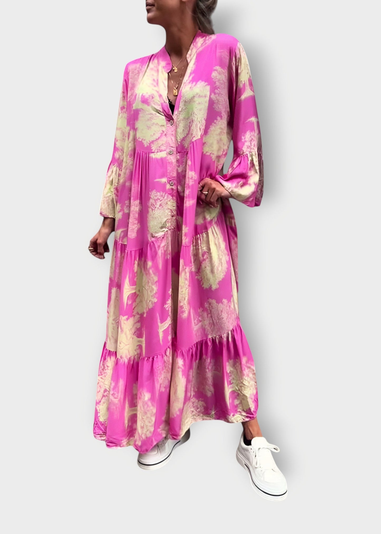 Mirella – Μακρύ Φόρεμα με Σχέδιο σε Μπλε Υδατογραφία