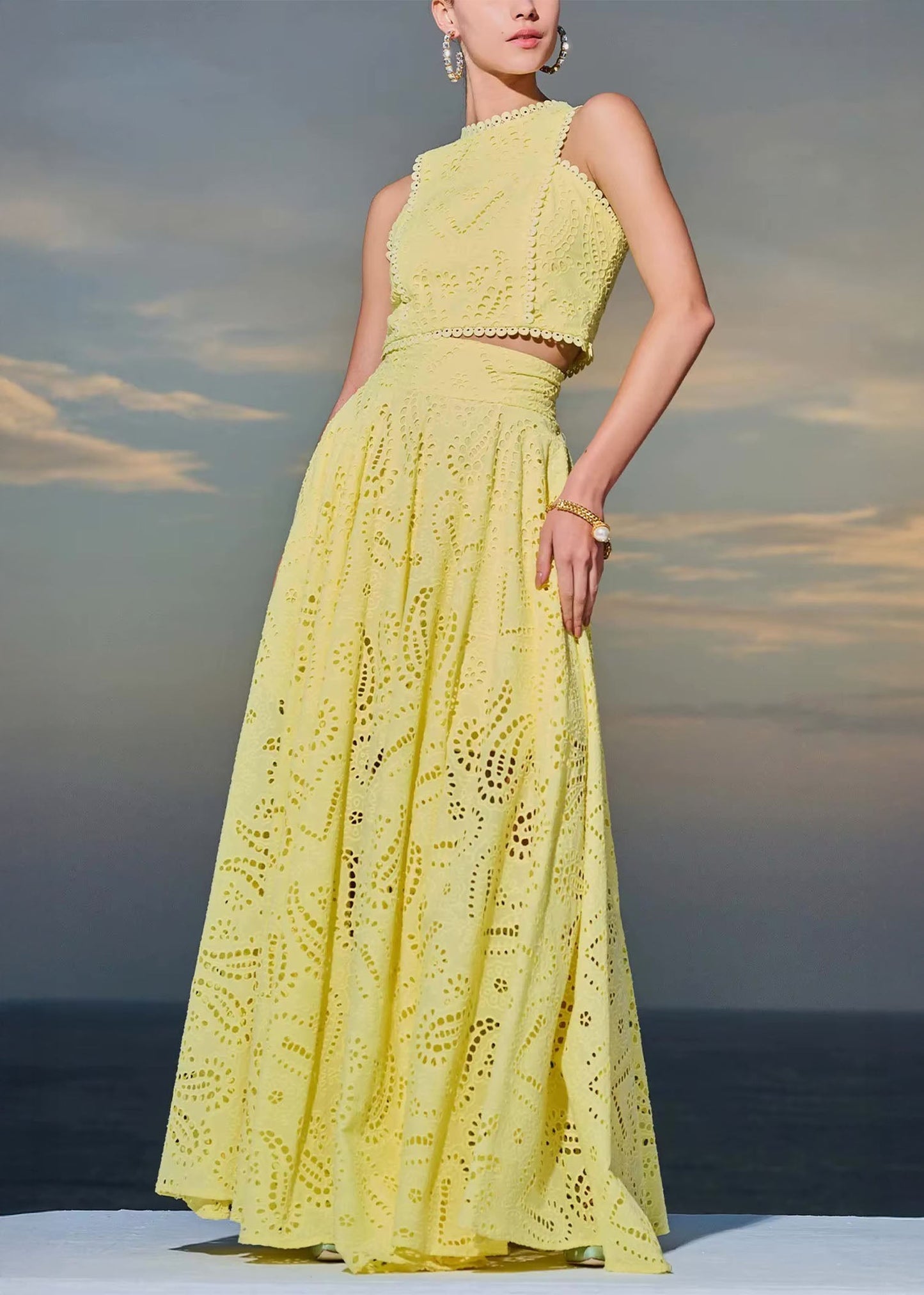 Ariana – Σετ Λαβής με Crop Top & Maxi Φούστα - Κίτρινο