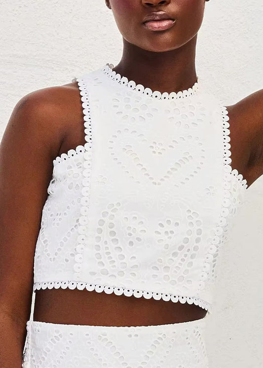 Ariana – Σετ με δαντέλα και crop top & maxi φούστα - Λευκό