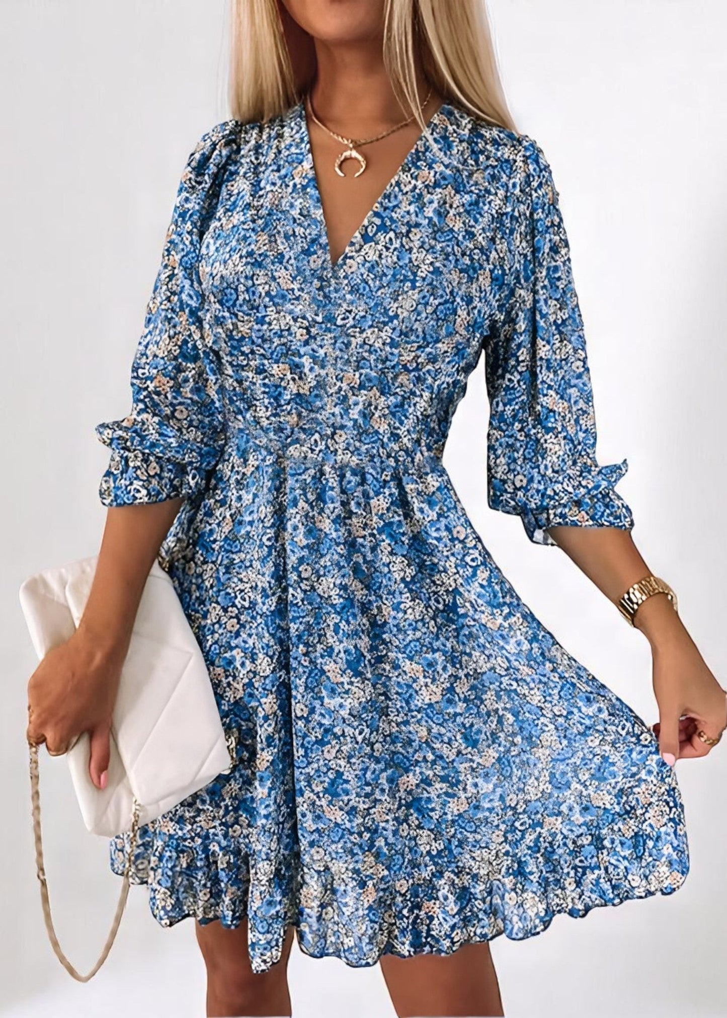 Lina – Παιχνιδιάρικο Καλοκαιρινό Φόρεμα με Λουλούδια και Φουσκωτά Μανίκια