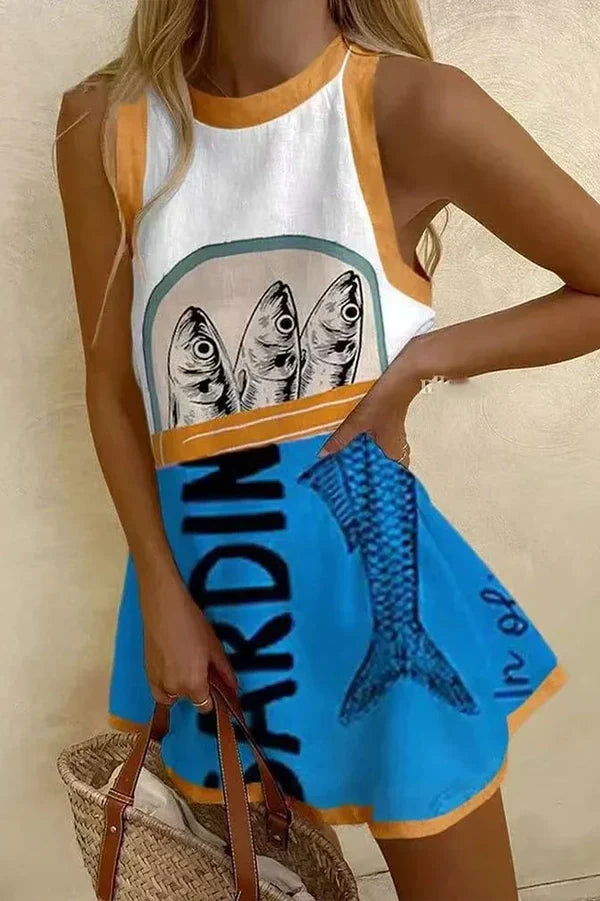 Isoria™ | Μίνι φόρεμα με μπλε σχέδιο