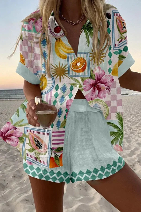 Maevin™ | Σέτ Βραχιόνων από Λινό με Εκτύπωση Φρούτων