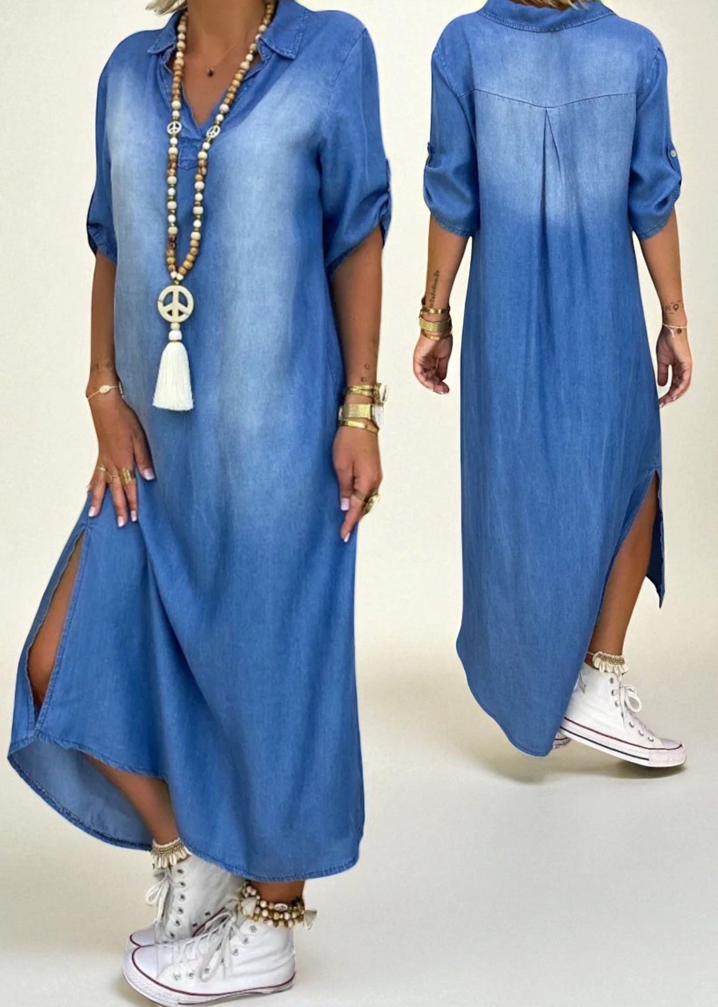 Lea | Μακρύ Φόρεμα Denim με Πλευρική Χαραγή