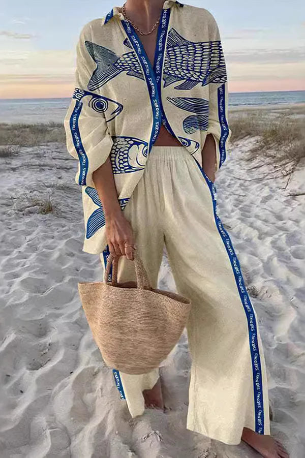 Yazette™ | Σετ Λινών με Εκτύπωση Ψαριού