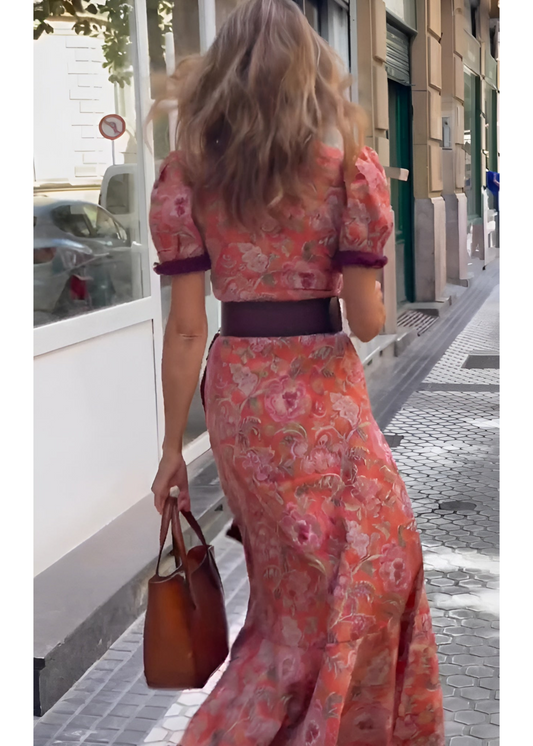 Ροζ Άνθος – Φλοράλ Μαξι Φόρεμα Εμπνευσμένο από Vintage