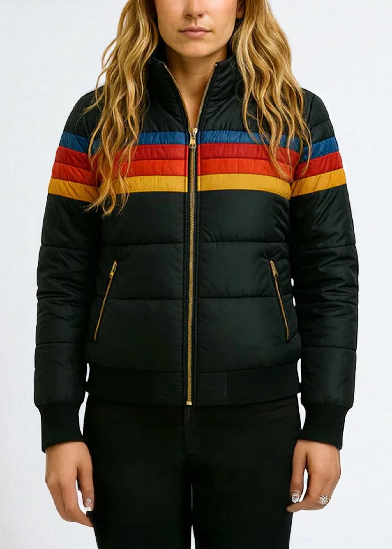 Ελένη – Γυναικείο καπιτονέ μπουφάν με κουκούλα και ρίγες