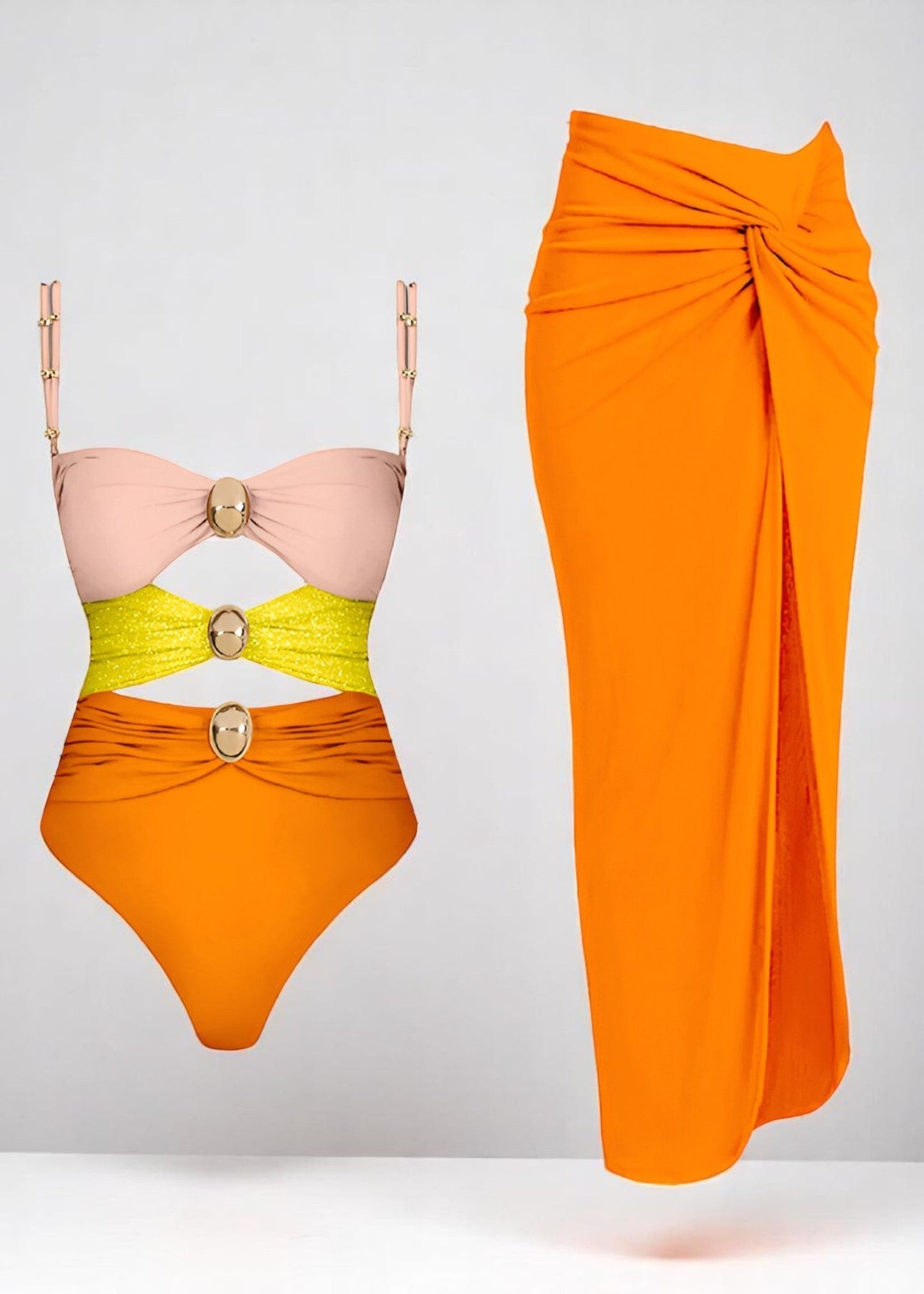 Σετ Riviera Glam – Μαγιό με Κοπές & Φούστα Δεμένη