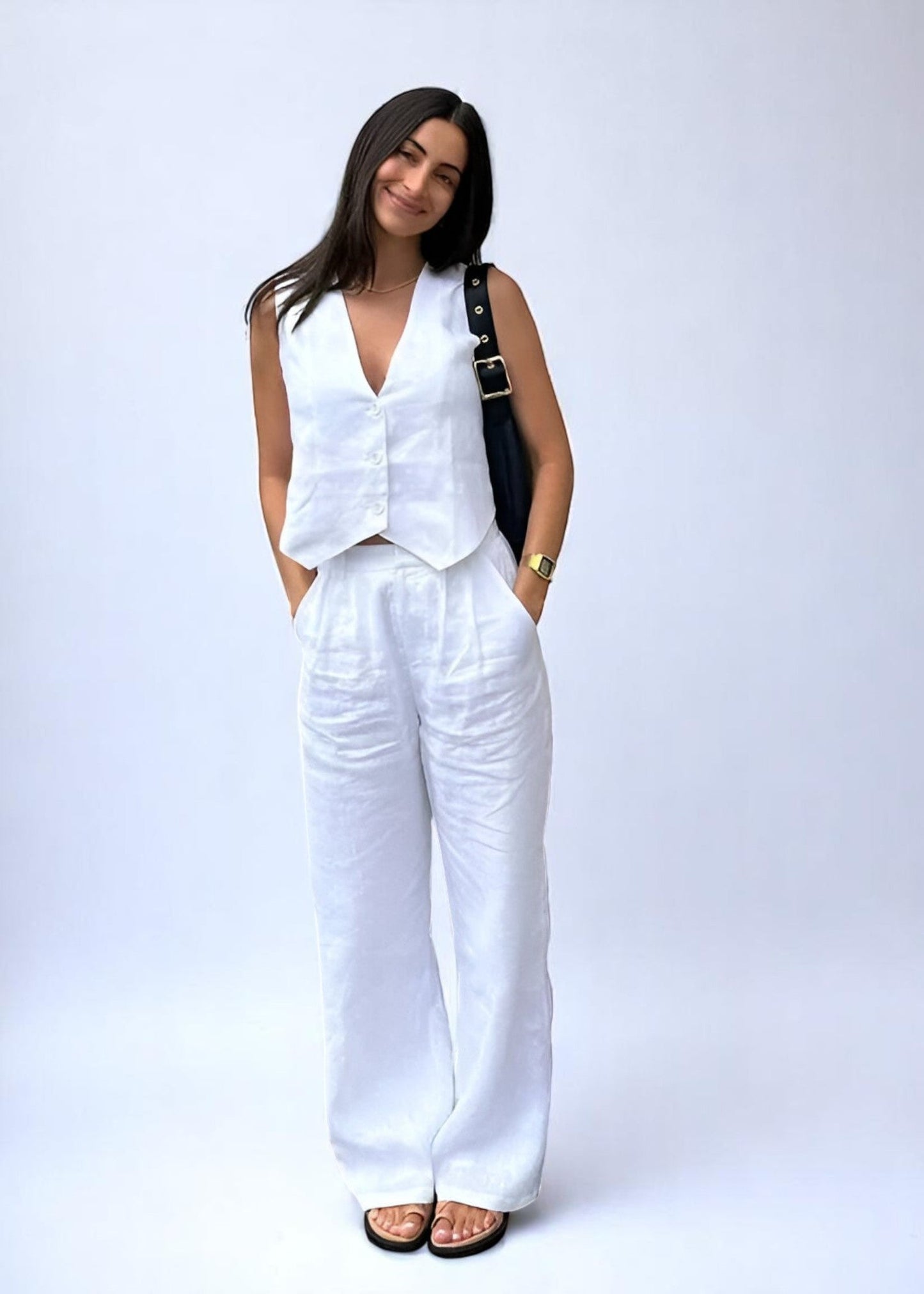 Σετ Λινάρι Lina – Γιλέκο & Παντελόνι σε Λιλά