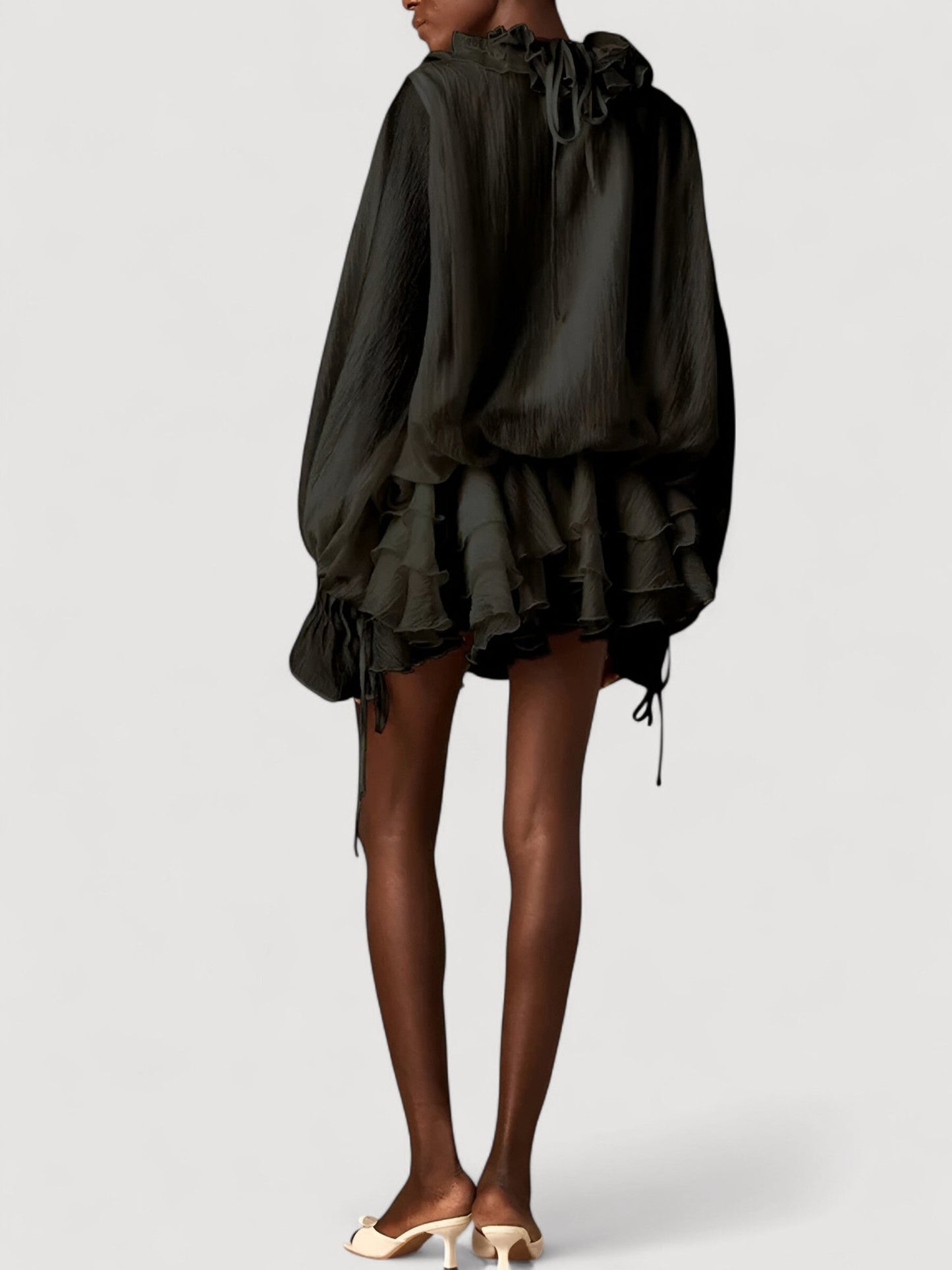 Φόρεμα Lina με Ρούφλες – με Ροζ Εφαρμογές & Μπαλόνι Μανίκια