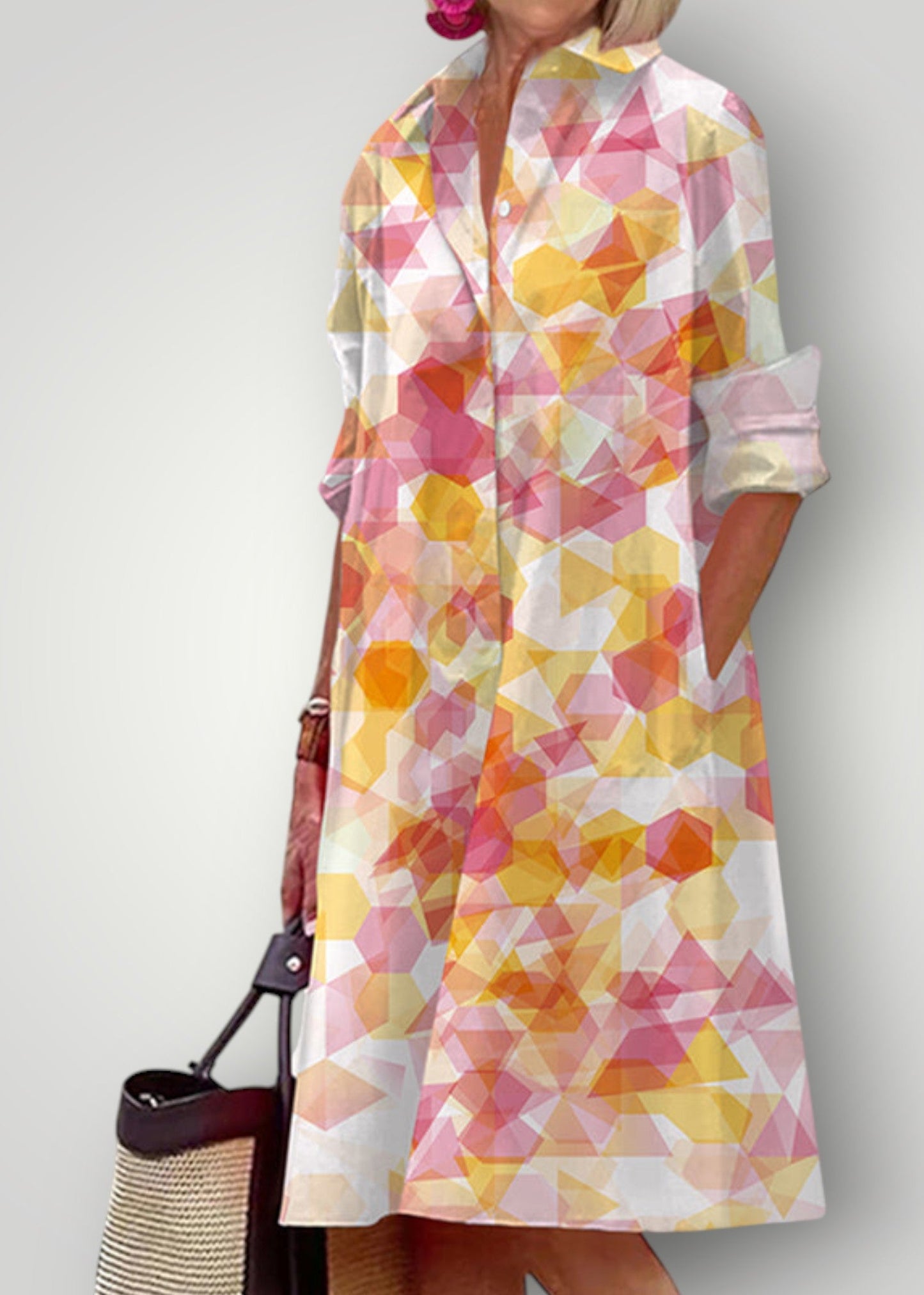 Μαρίνα – Φόρεμα πουκαμίσα με γεωμετρικό καλοκαιρινό σχέδιο
