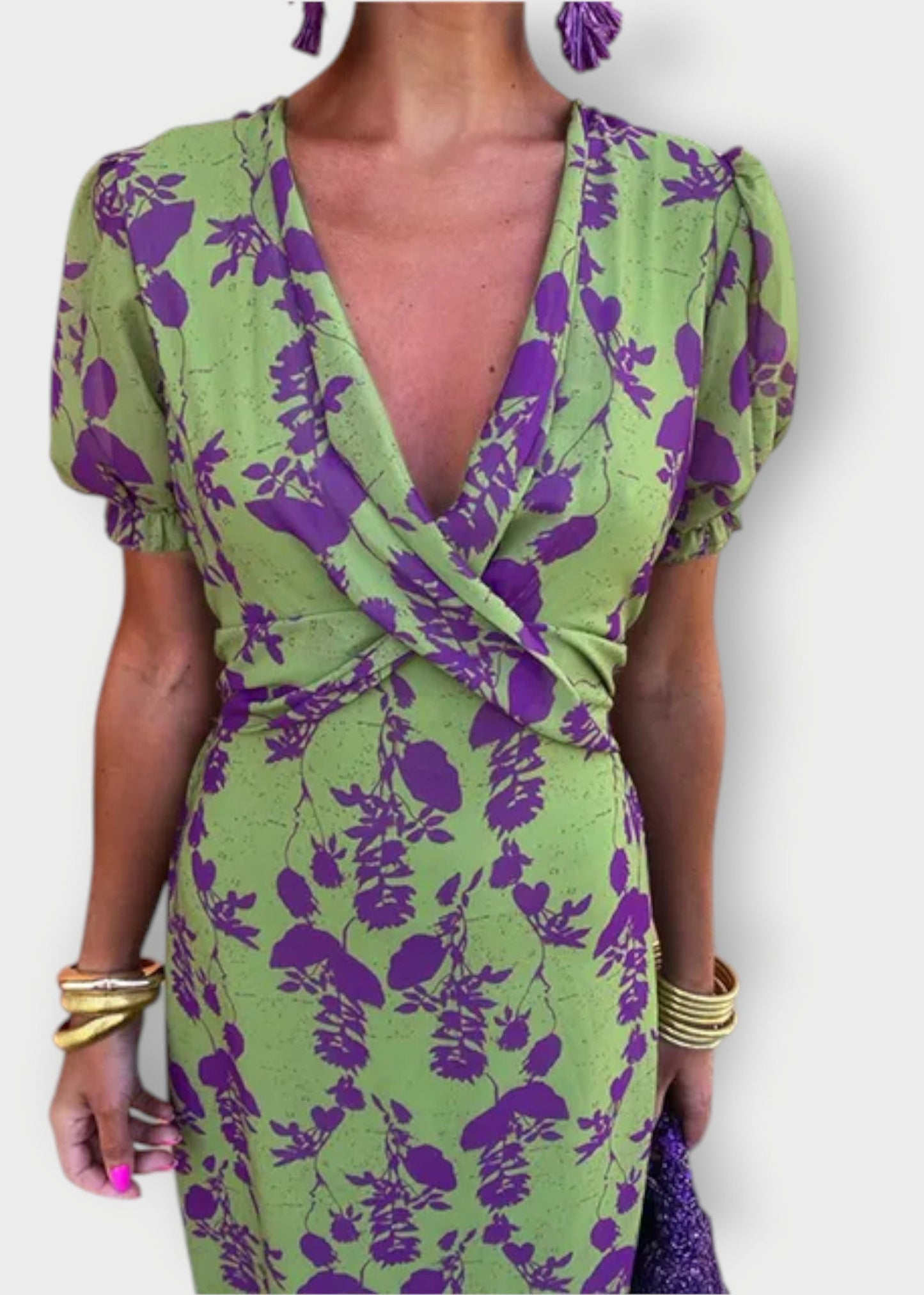 Βιολέτα – Φόρεμα Midi με Πουφ Μανίκια