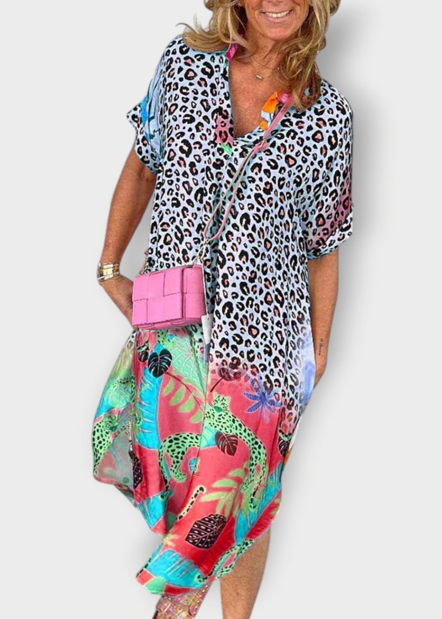 Σαβάννα – Τζιν Φόρεμα με Έντονα Εκτυπώματα