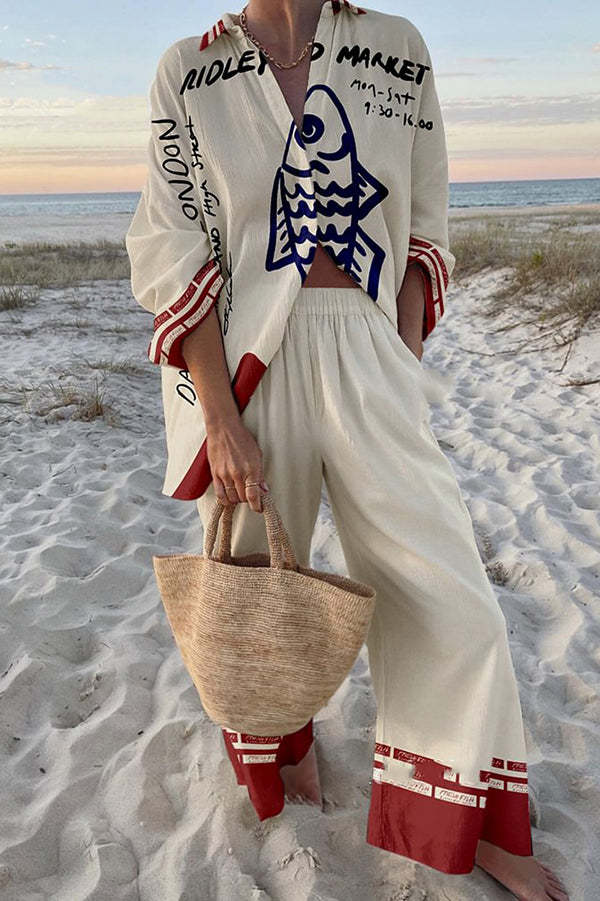 Rounelle™ | Συμπληρωματικό λινό με εκτύπωση μπλε ψαριού