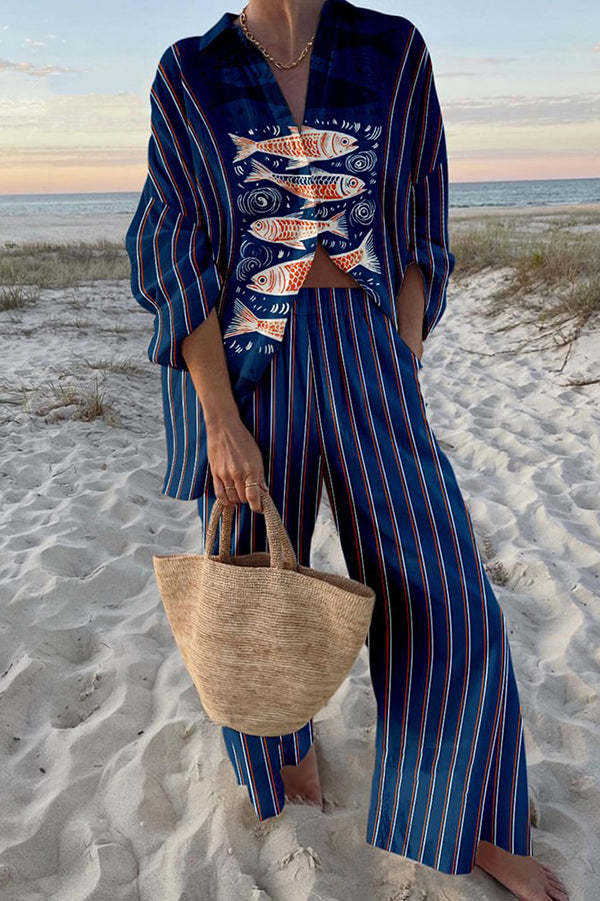 Zairine™ | Σετ Λινών με Εκτύπωση Μπλε Κοί