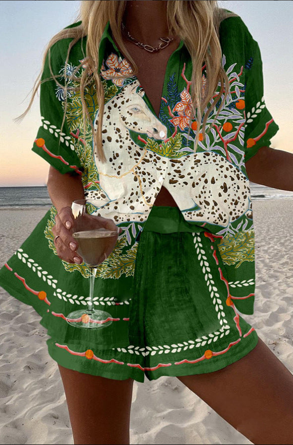 Céphira™ | Σύντομο σετ λινών με εκτύπωση αλόγου