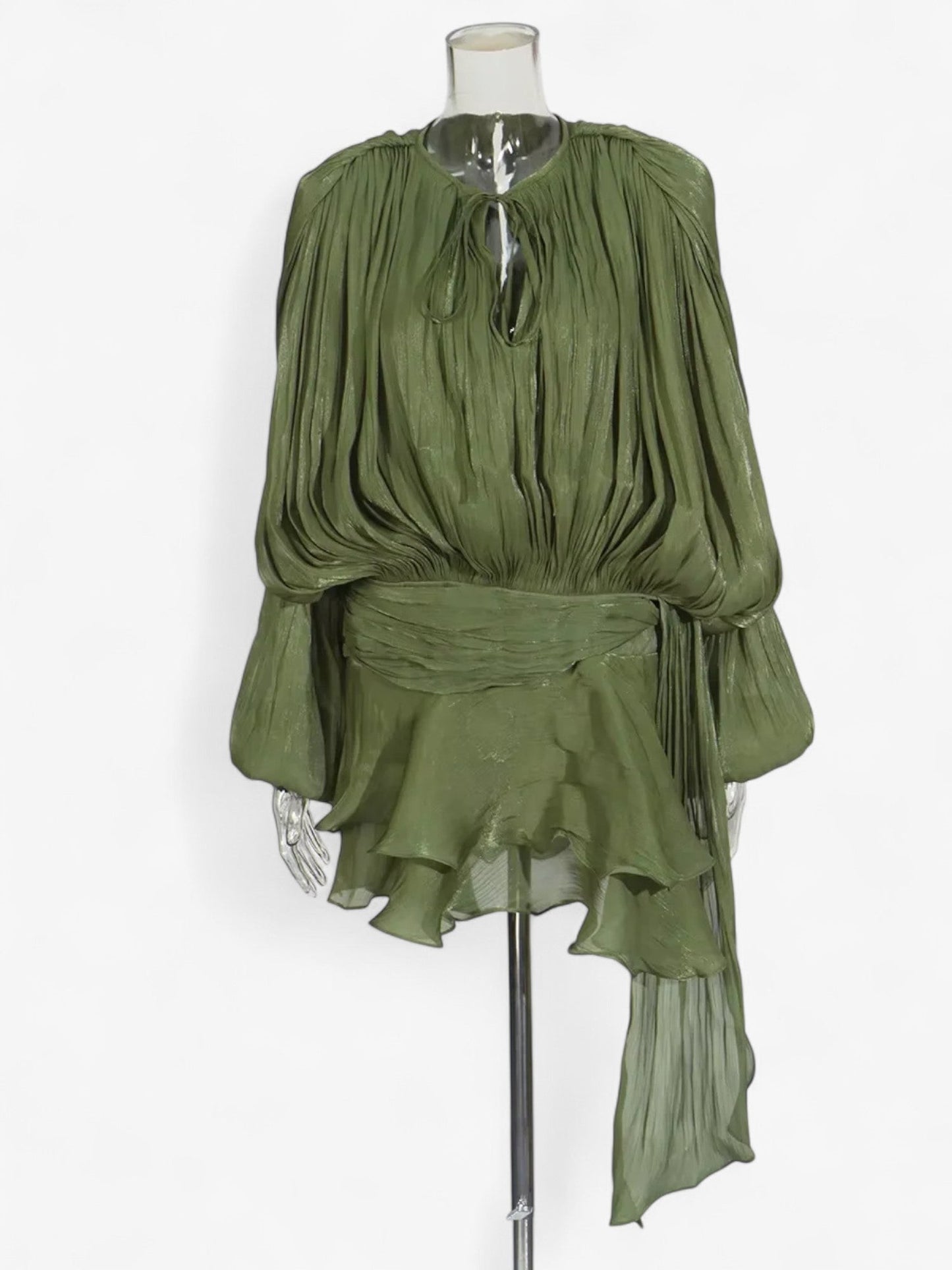 Φόρεμα Satin Isabelle – με Ζώνη και Μπαλόνι Μανίκια