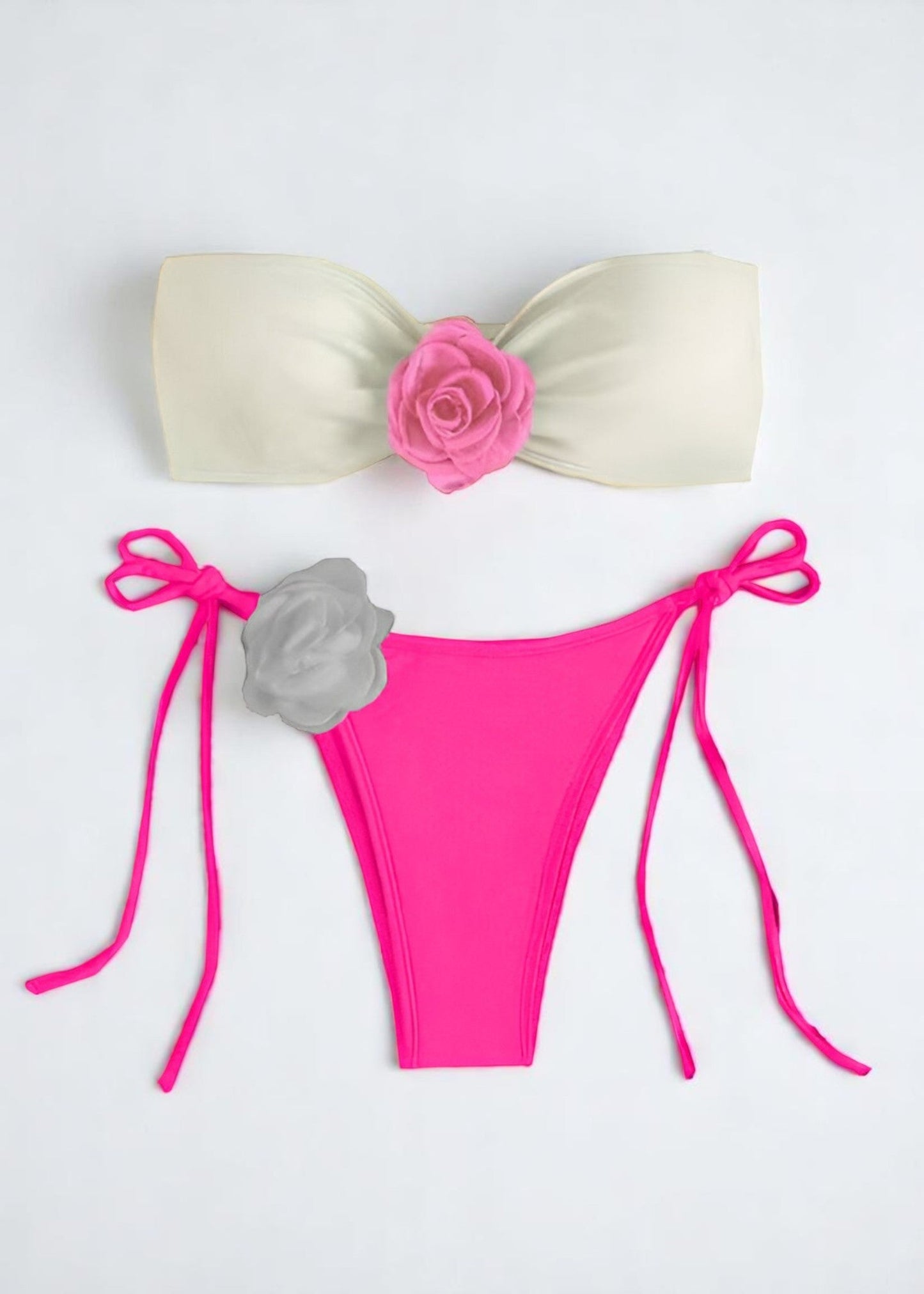 Σετ Μπικίνι Camélia – Μπαντό Τόπ & Cheeky Κάτω με 3D Λουλούδια