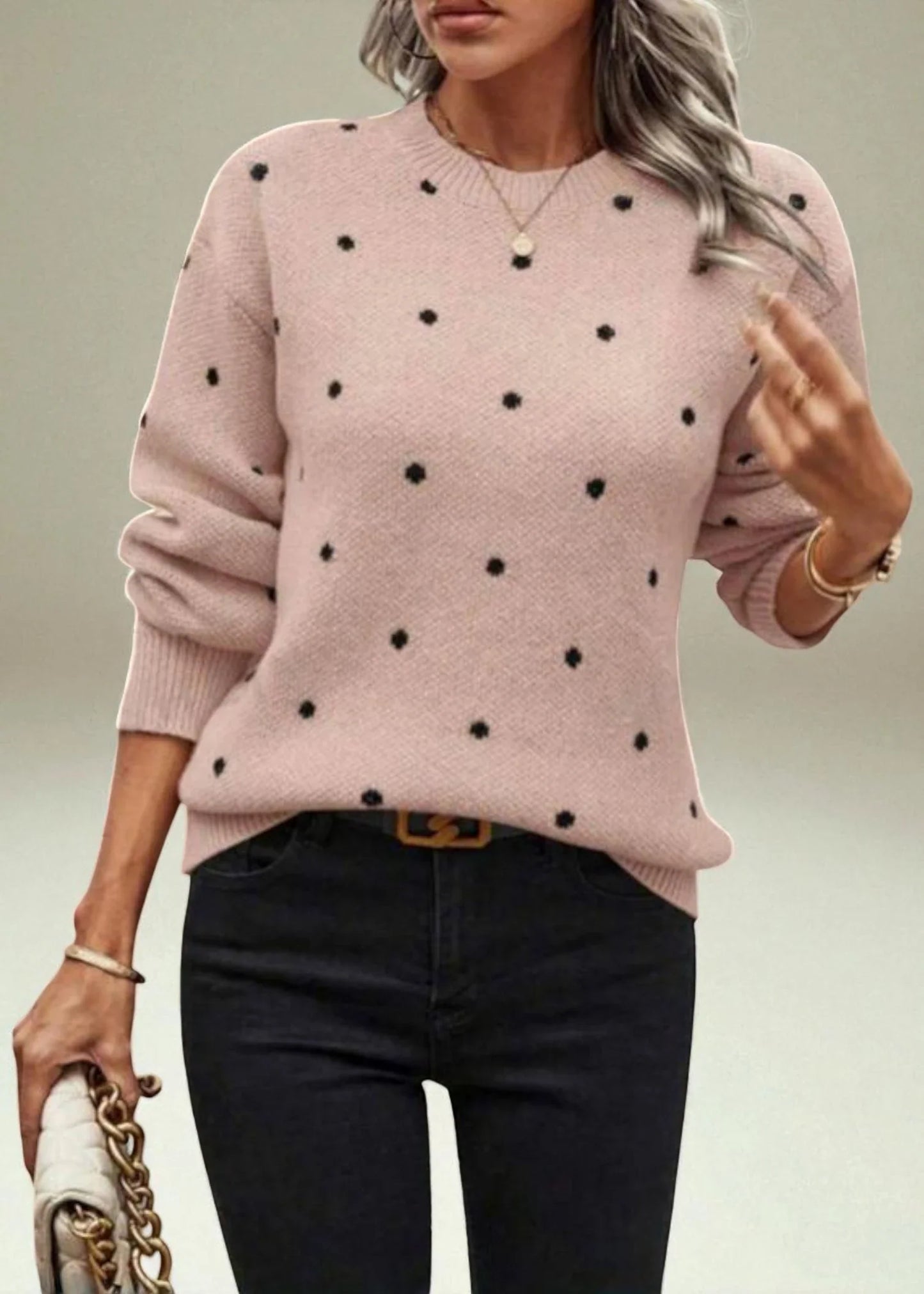 Νίνα - Πλεκτό Πουλόβερ με Πουά