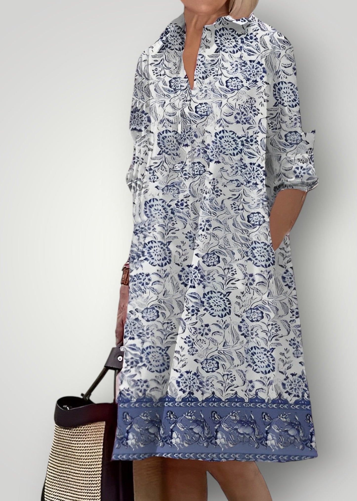 Ελένα – Φόρεμα A-Line με Vintage Λουλουδάτο Σχέδιο