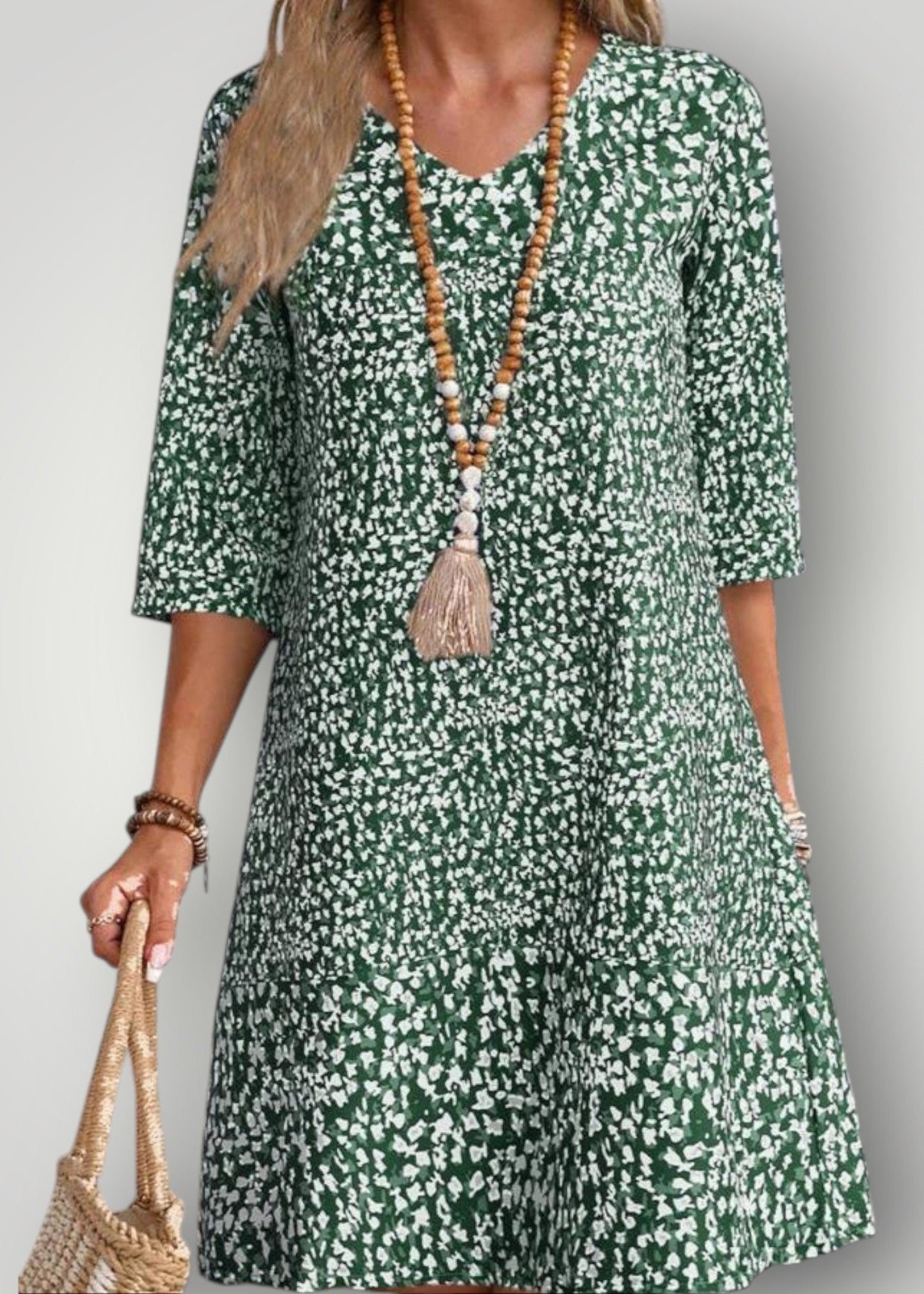 Νόρα – Καθημερινό Φόρεμα με 3/4 Μανίκια και Σχέδιο Φύλλων