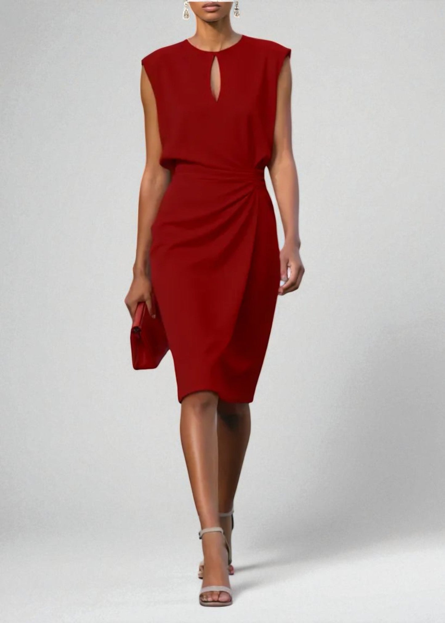 Σίλια - Κομψό Αμάνικο Midi Φόρεμα με Πλισέ Λεπτομέρεια στη Μέση