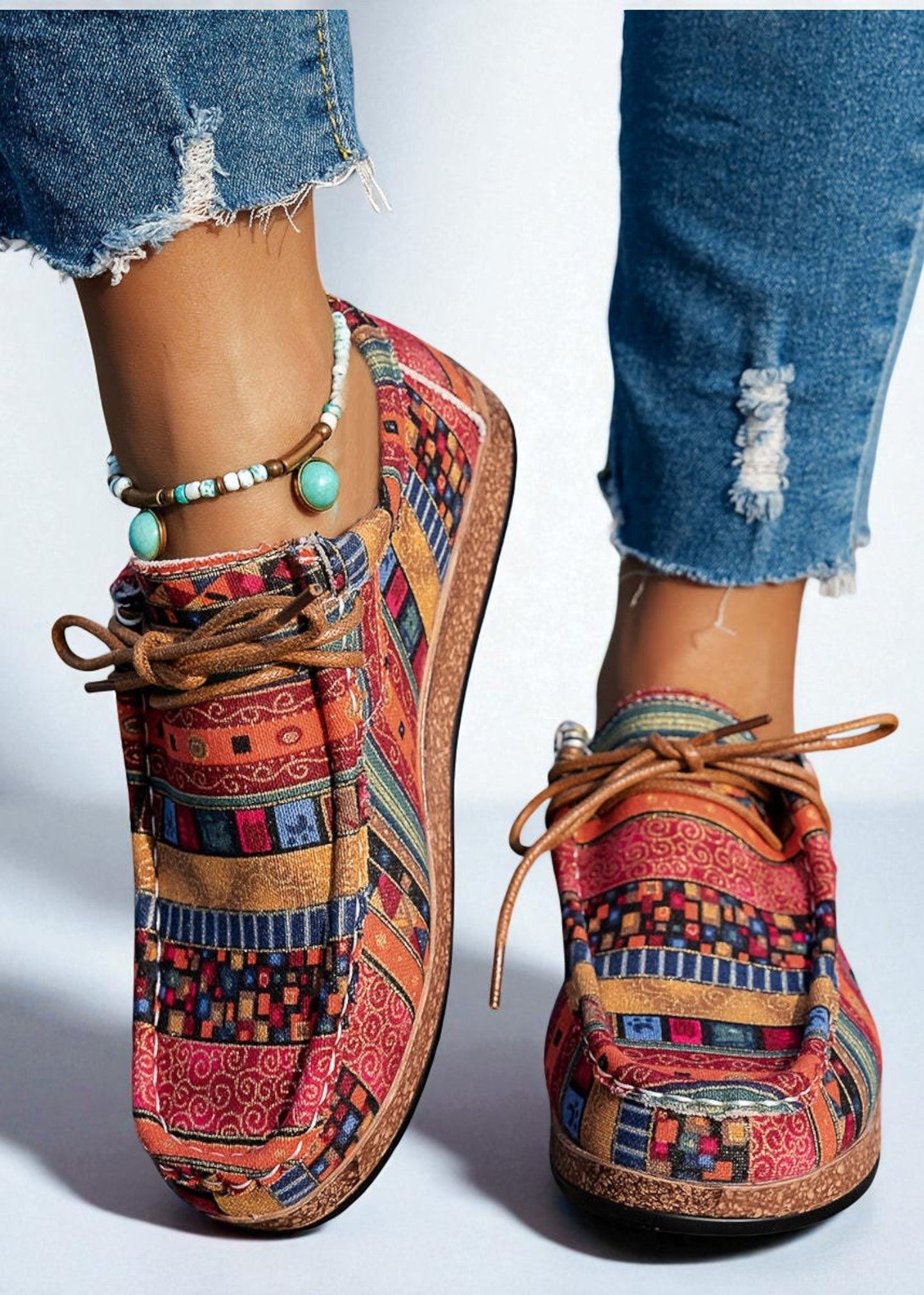 Γυναικεία Καθημερινά Παπούτσια με Πολύχρωμο Εθνοτικό Σχέδιο