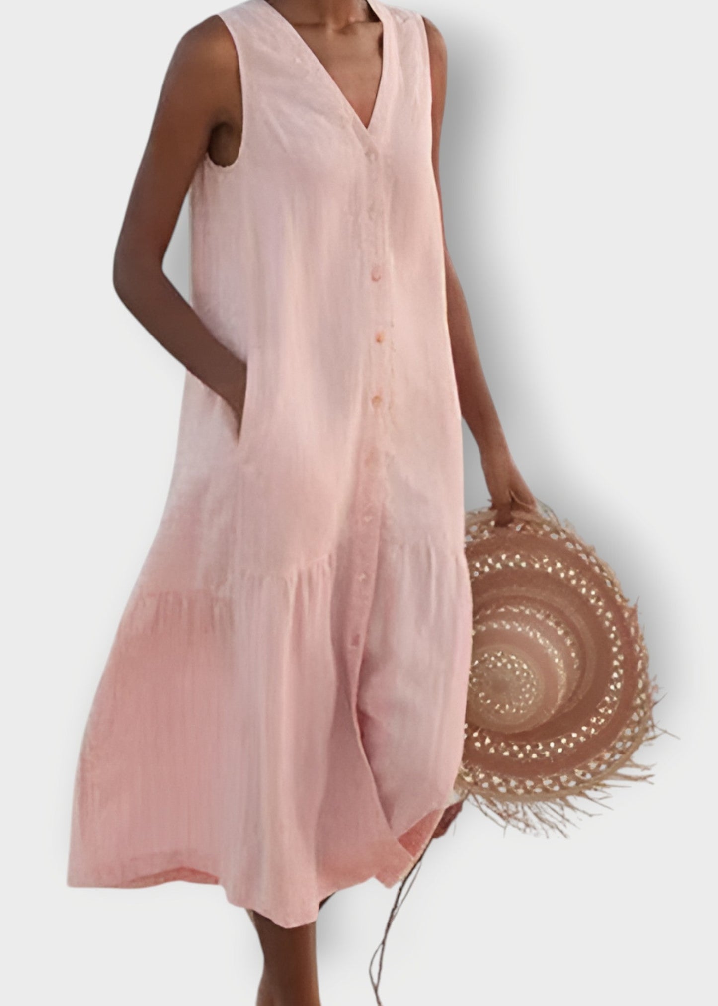 Mira – Αμάνικο Λινό Φόρεμα με Κουμπιά