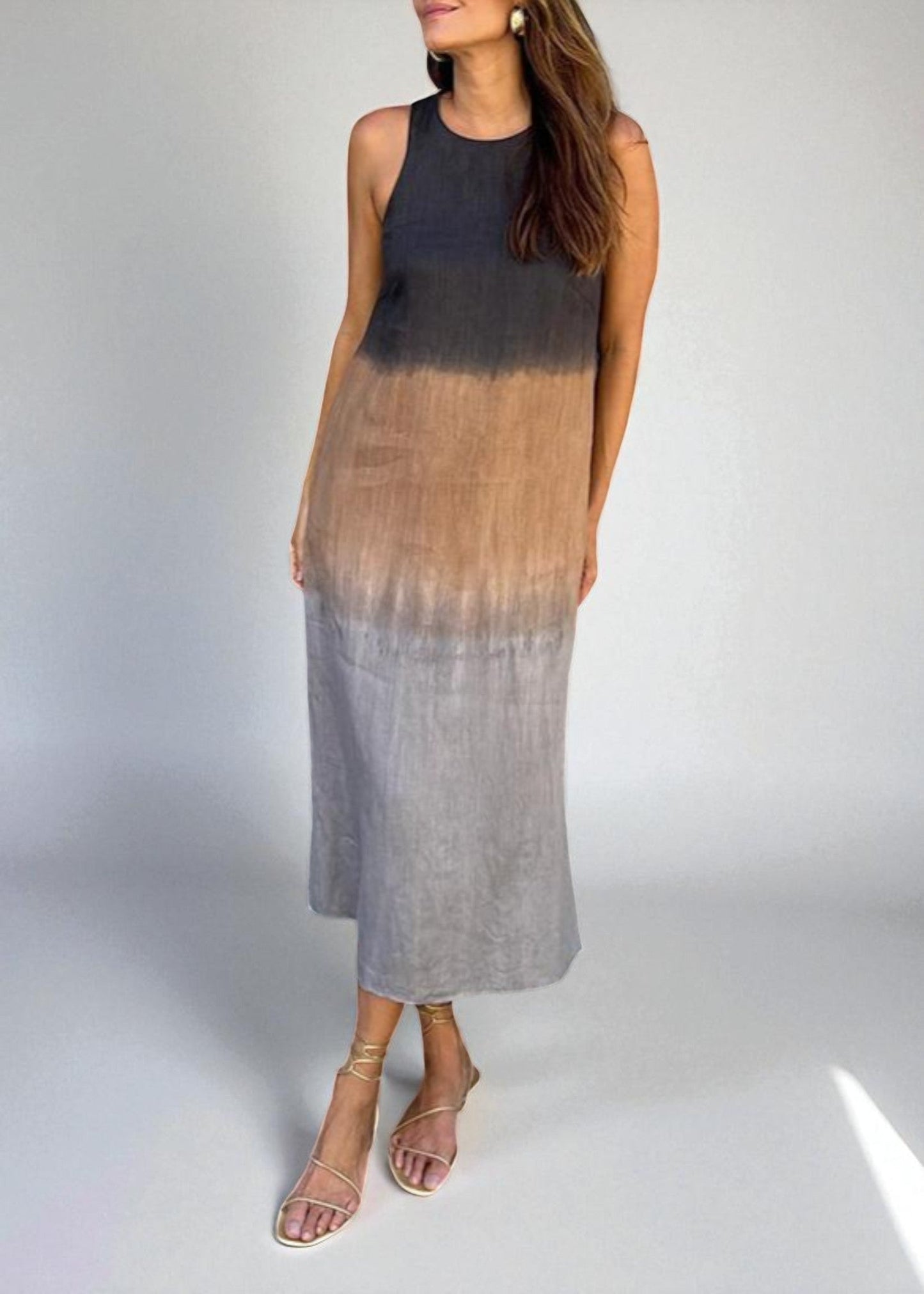 Μωβ Ombre – Αμάνικο Φόρεμα Λινό