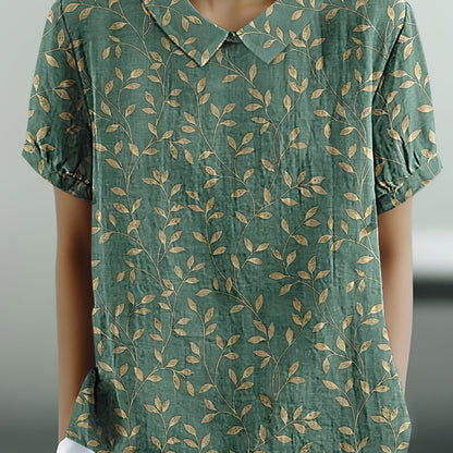 Frannie- Vintage Floral Leaf Print Blouse
