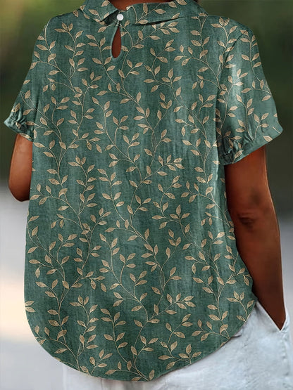 Frannie- Vintage Floral Leaf Print Blouse