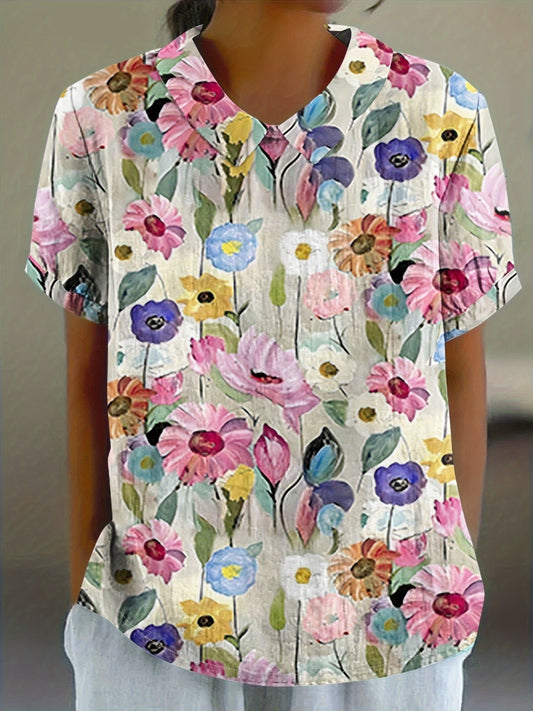 Ανίτα - Vintage Floral Print Casual Blouse