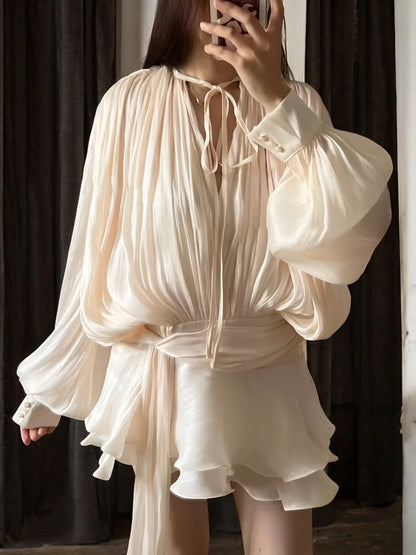 Φόρεμα Satin Isabelle – με Ζώνη και Μπαλόνι Μανίκια