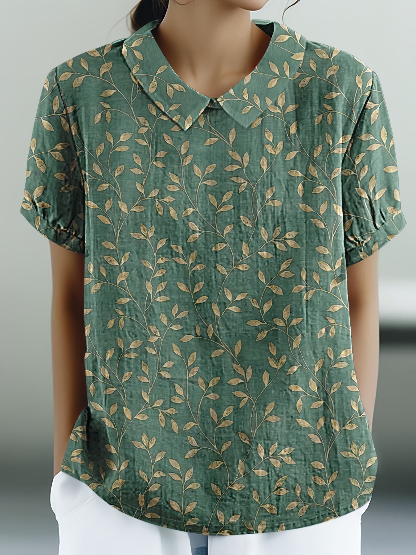 Frannie- Vintage Floral Leaf Print Blouse