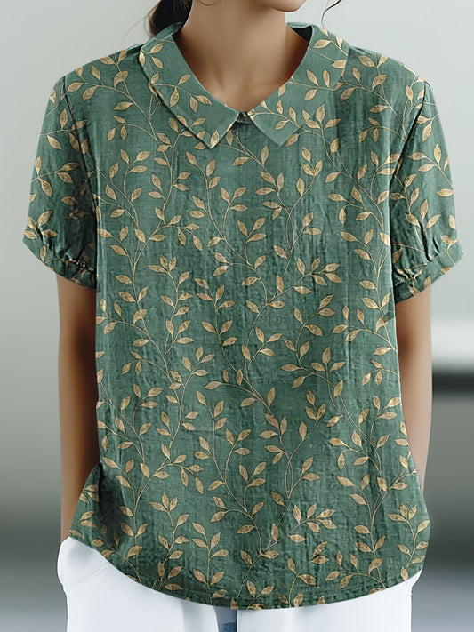 Frannie- Vintage Floral Leaf Print Blouse