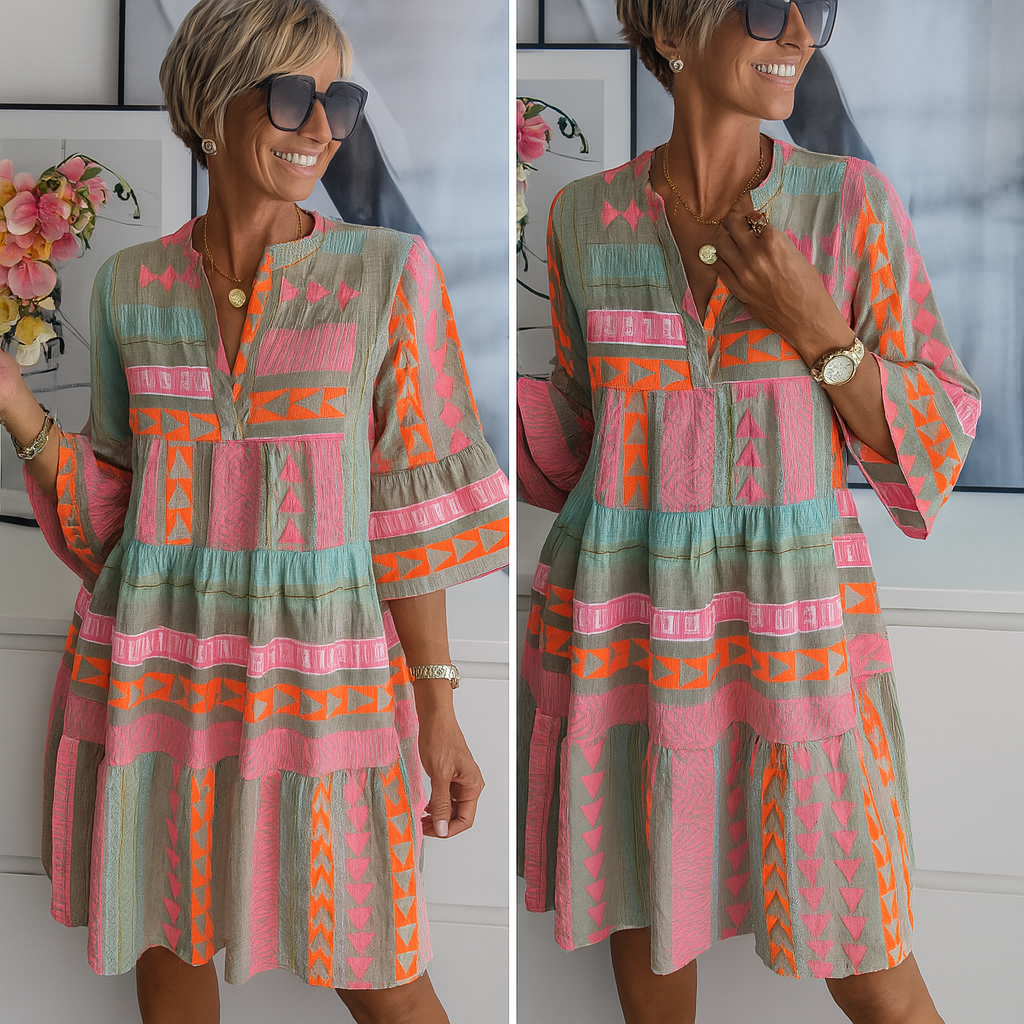 Eliza – Μπλούζα Φόρεμα Boho με Γεωμετρικές Λεπτομέρειες