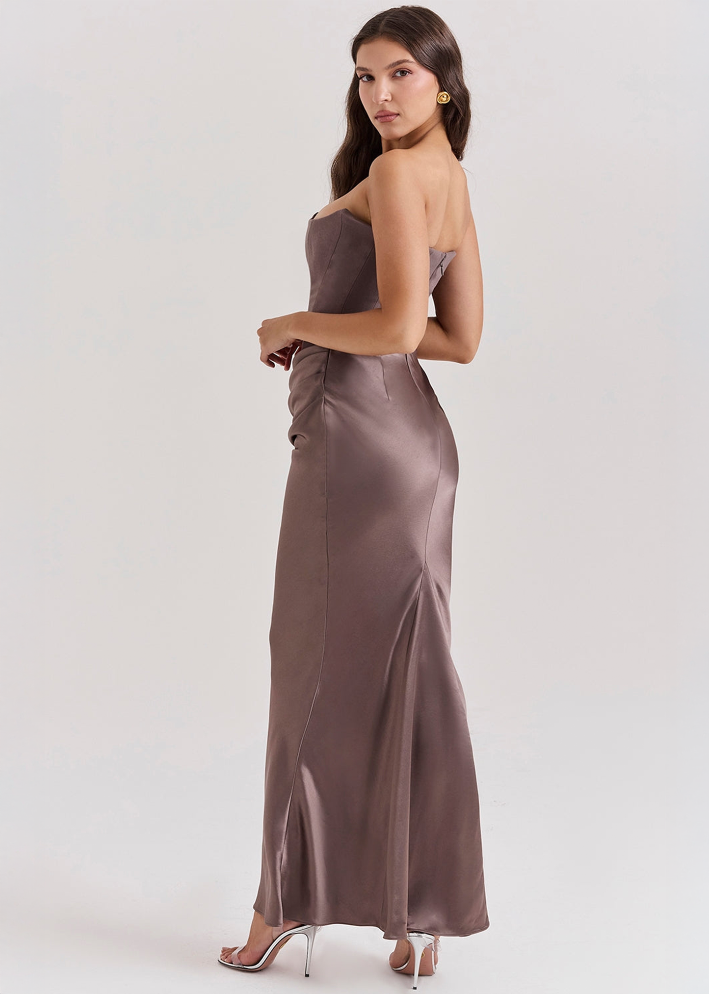 Celina – Σατέν Βραδινό Φόρεμα με Κορσέ & Draping