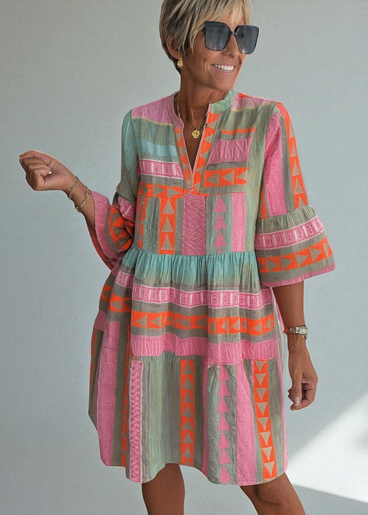 Eliza – Μπλούζα Φόρεμα Boho με Γεωμετρικές Λεπτομέρειες